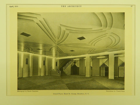 Grand Foyer, Hotel St. George, New York, NY, 1930, Lithograph.