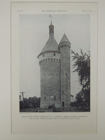 Reno Water Tower, Washington, DC, 1929, Lithograph. Arthur L. Harris.