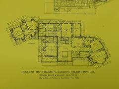 Floor Plans, House of Mr. Willard C. Jackson, Wilmington, DE, 1914, Original Plan. Shape & Bready