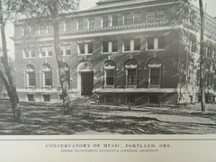 Conservatory of Music, Portland, OR, 1914, Lithograph. MacNaughton, Raymond & Lawrence.