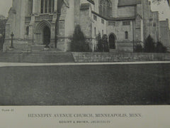 Exterior, Hennepin Avenue Church, Minneapolis, MN, 1918, Lithograph. Hewitt & Brown.
