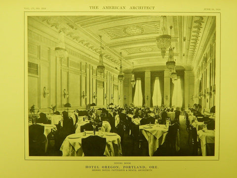 Dining Room, Hotel Oregon, Portland, OR, 1914, Lithograph. Doyle, Patterson, & Beach.