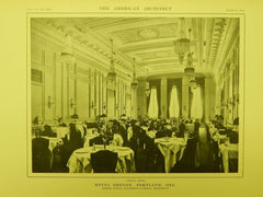 Dining Room, Hotel Oregon, Portland, OR, 1914, Lithograph. Doyle, Patterson, & Beach.