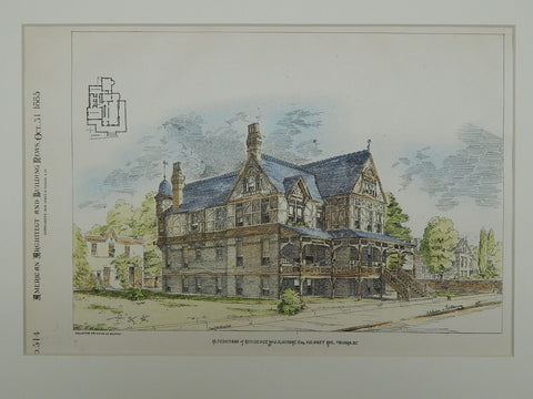 Alterations of Residence for J. H. McAvoy, Chicago, IL, 1885, Original Plan. Addison & Fiedler.