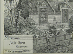 Studios in Park Road, Hampstead, England, 1880. Original Plan