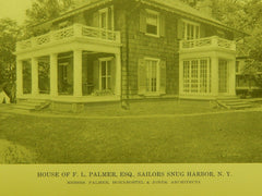 House of F. L. Palmer, Esq., Sailors Snug Harbor NY, 1916. Palmer, Hornbostel & Jones