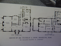 House of Mr. Franklin A. Snow, Interior, Brookline,MA,1914,Lithograph. B. Proctor, Jr.