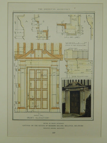 Estate of Richard Sellers: Front Entrance, Bellevue, DE, 1929. Prentice Sanger. Original Plan.