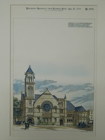 Epworth Methodist Episcopal Church, South Norfolk, VA, 1894, Original Plan. Carpenter & Peebles.