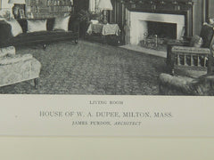 Interior, House of W. A. Dupee, Milton, MA, 1918, Lithograph. James Purdon.