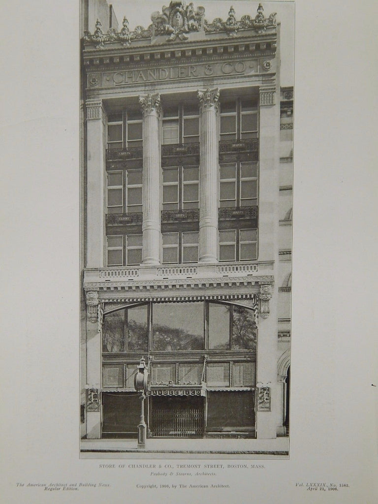 Store of Chandler & Co., Tremont Street, Boston, MA, 1906, Lithograph. Peabody & Stearns.