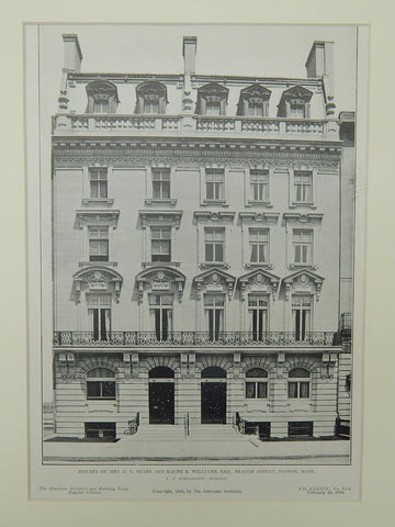 Houses of G. G. Sears & Ralph B. Williams, Boston, MA, 1906, Lithograph.  J. A. Schweinfurth.
