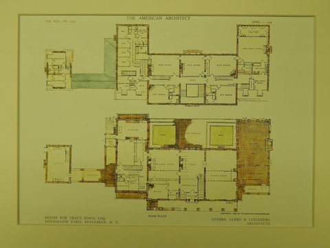Floors, House for Tracy Dows, Foxhollow Farm, Rhinebeck, NY, 1909, Original Plan. Albro & Lindeberg.