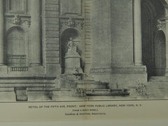 Fifth Ave Front Detail, New York Public Library, New York, NY, 1903,Photogravure.