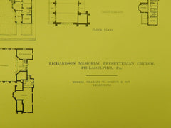 Floors, Richardson Memorial Presbyterian Church, Philadelphia, PA, 1914, Original Plan. Bolton & Son.