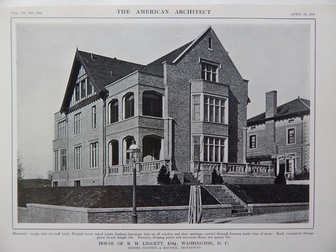 House of R. H. Liggett, Esq., Washington DC, 1914, Lithograph. MacNeil & MacNeil