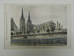 Cathedral of St. Corentin, Quimper, Brittany, 1891. Original Plan.