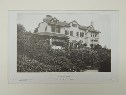 Exterior, House of George Lee, Esq., Beverly Farms, MA, 1906, Lithograph. W.G. Rantoul.