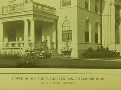 Exterior, House of George P. Faerber, Lakewood, OH, 1914, Lithograph. G. B. Bohm.