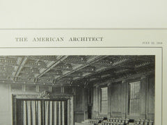 Interior Views of Hall, Town Hall, Arlington, MA, 1914, Lithograph. R. Clipton Sturgis.