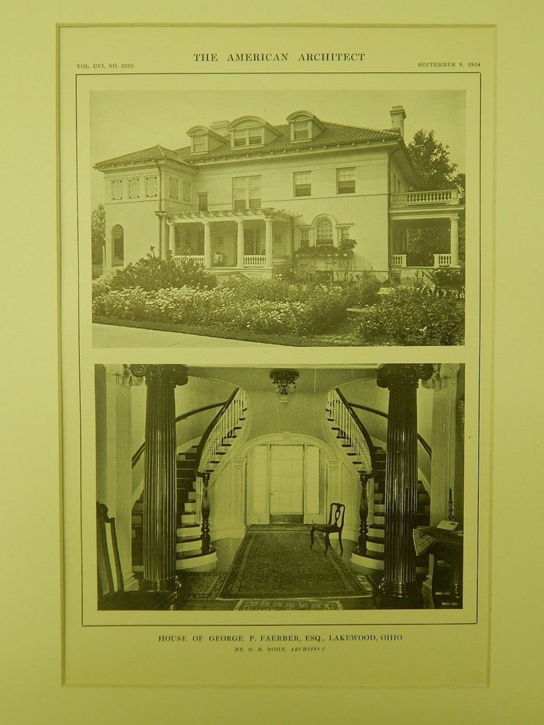 Interior, House of George P. Faerber, Lakewood, OH, 1914, Lithograph.  G. B. Bohm.