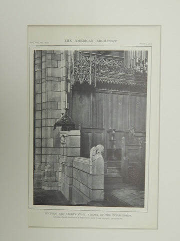 Lectern & Vicar's Stall, Chapel of the Intercession, NY, 1914. Lithograph. Cram, Goodhue, & Ferguson.