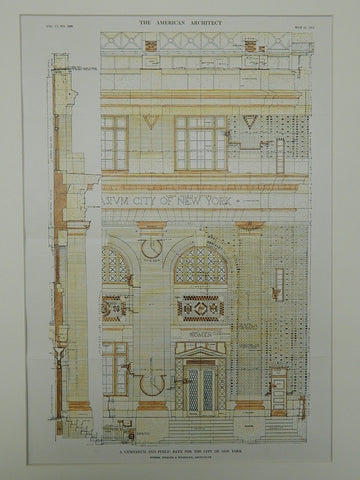 Elevation, Gymnasium and Public Bath, New York, NY, 1912, Original Plan. Werner & Windolph.