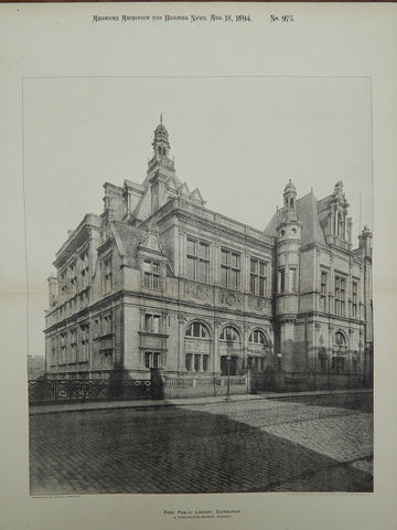 Free Public Library, Edinburgh, Scotland, 1894, Lithograph. G. Washington Browne.