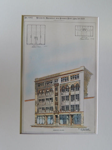 Mohawk Block and Floor Plans, Buffalo, NY, 1889, Original Plan. E.A. Kent.