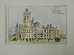 Accepted Design, City Hall, Station House, & Jail, Cohoes, NY, 1896. Orig. Plan. Holland & Co.