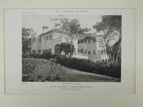 Southeast View, House of Charles L. Briggs, Miami, FL, 1919, Lithograph. Gordon E. Mayer.