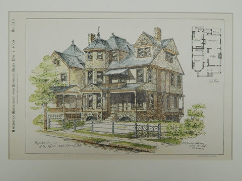 Residence for J. H. Hart, East Orange, NJ, 1885, Original Plan. A.M. Stuckert.