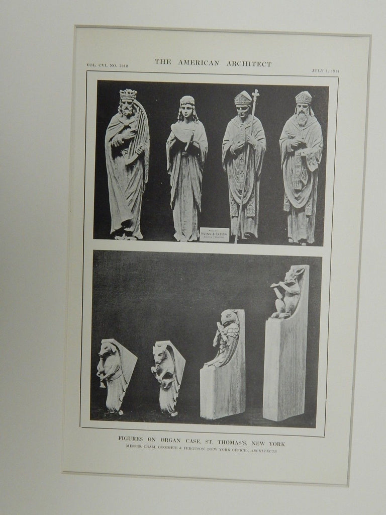 Figures on Organ Case, St. Thomas's Church, NY, 1914. Lithograph. Cram, Goodhue, & Ferguson.