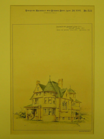 Residence of Ambrose Wood, Esq., Staten Island NY, 1891. Block and Barnes. Original