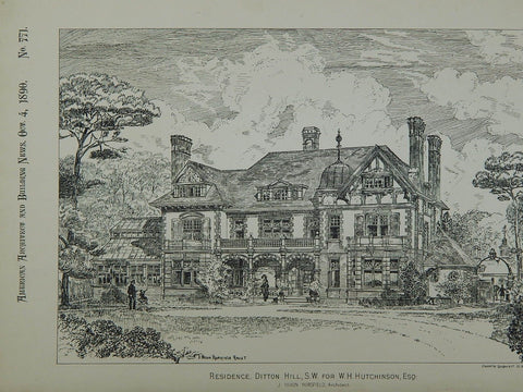 Residence for W. H. Hutchinson, Esq., Ditton Hill, England, 1890. Original Plan