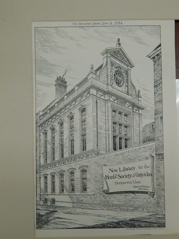 New Library of the Honorable Society of Gray's Inn in London, UK, 1884. Isaacs & Florence.