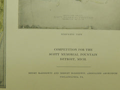 Design for the Scott Memorial Fountain in Detroit MI, 1915. Henry & Robert McGoodwin