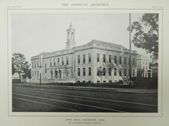 Exterior, Town Hall, Arlington, MA, 1914, Lithograph. R. Clipston Sturgis.