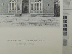 Entrance, Public Library, Littleton, CO, 1918, Lithograph. J.B. Benedict.