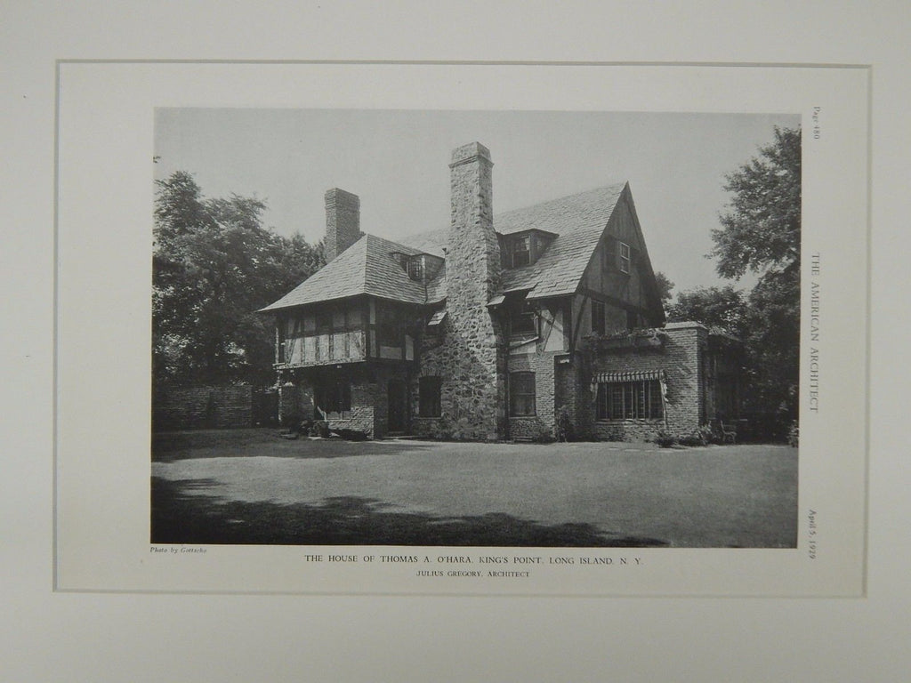 House of Thomas A. O'Hara, King's Point, Long Island, NY, 1929, Lithograph. Julius Gregory.
