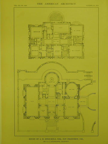 Floor Plans, House of A. B. Spreckels, San Francisco, CA, 1914, Original Plan. Applegarth.