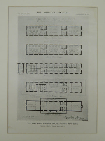 Old Slip, First Precinct Police Station, New York, NY, 1913, Original Plan. Hunt & Hunt.