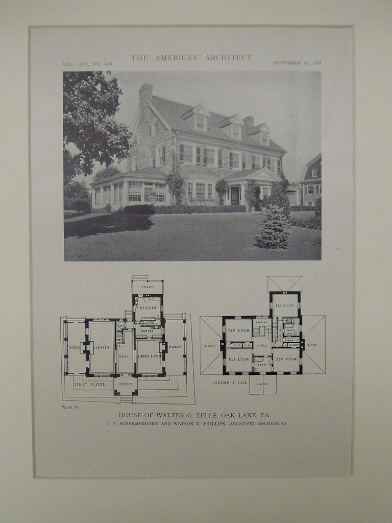 House of Walter G. Eells, Oak Lane, PA, 1918, Lithograph.  C. F. Schermerhorn & Watson K. Phillips.