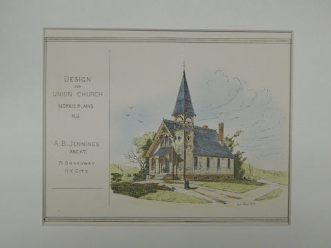 Design for Union Church, Morris Plains, NJ, 1877, Original Plan. A.B. Jennings.
