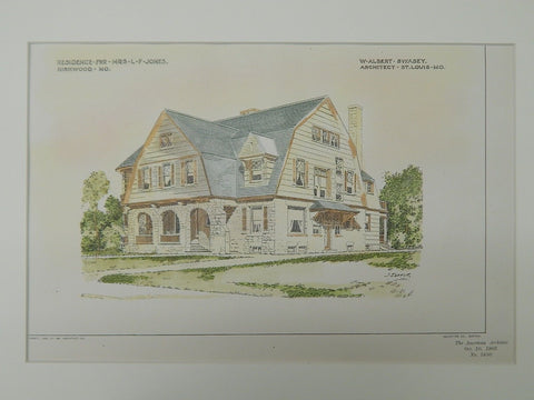 Residence for Mrs. L. F. Jones, Kirkwood, MO, 1903, Original Plan. W. Albert Swasey.