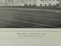 Exterior, Town Hall, Arlington, MA, 1914, Lithograph. R. Clipston Sturgis.