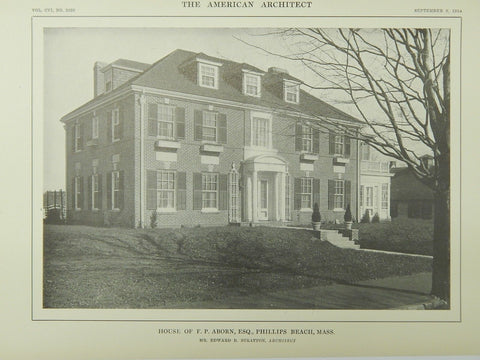 House of F. P. Aborn, Phillips Beach, MA, 1914, Lithograph. Edward B. Stratton.