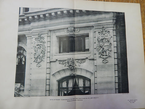 Detail Facade: Club-House New York Yacht Club, 44th, NY, 1901, Lithograph. Warren & Wetmore.