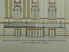 Elevation of the Sam S. Shubert Theatre in Minneapolis MN, 1913. William Albert Swasey