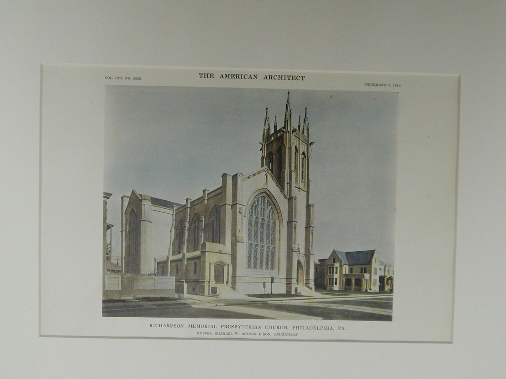 Richardson Memorial Presbyterian Church, Philadelphia, PA, 1914. Original Plan. Bolton & Son.
